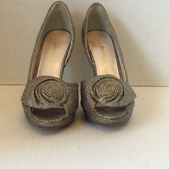 Caparros Baldwin Champagne Sparkle  Peep Toes Heel Pumps Stiletto - Picture 4 of 15